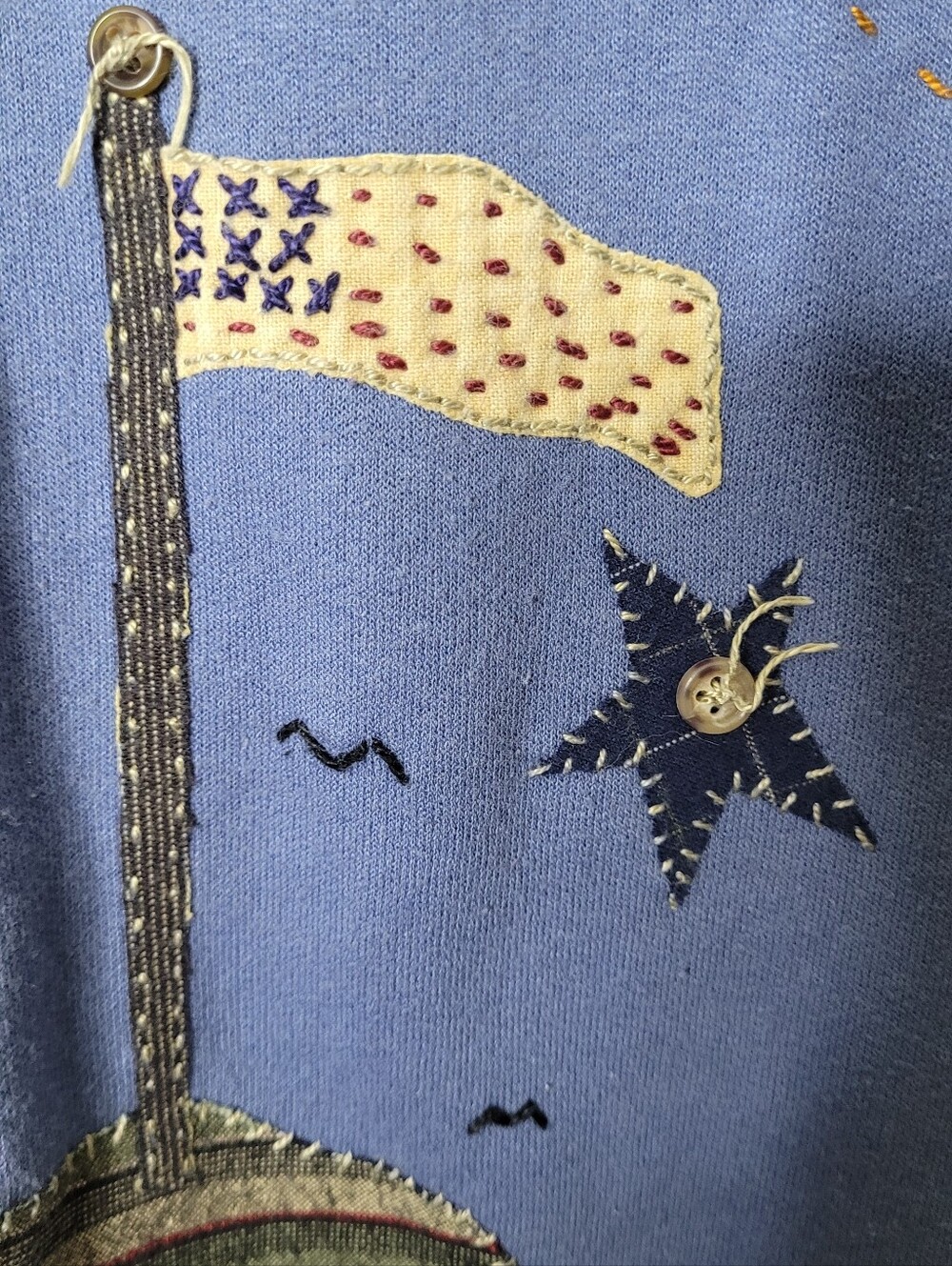 Hand-sewn Nautical Lighthouse Beachy Sweatshirt American Flag Size M - Picture 7 of 11